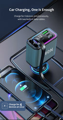 65W 4 in 1 Car Charger | Dual Retractable Cable