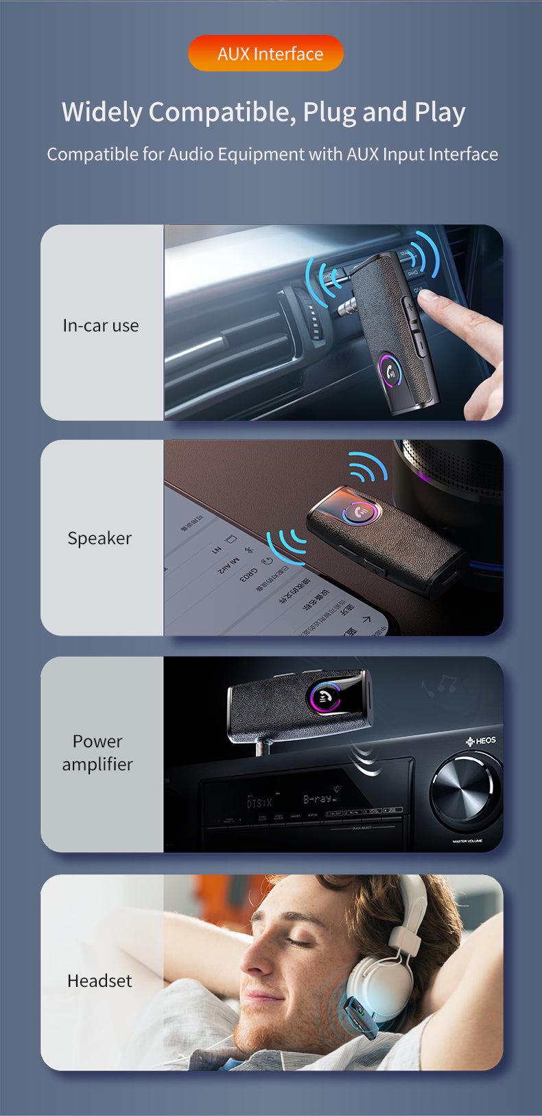 TRON Bluetooth Receiver — 3.5mm Aux Adapter, Hands-Free Calls (view 3)