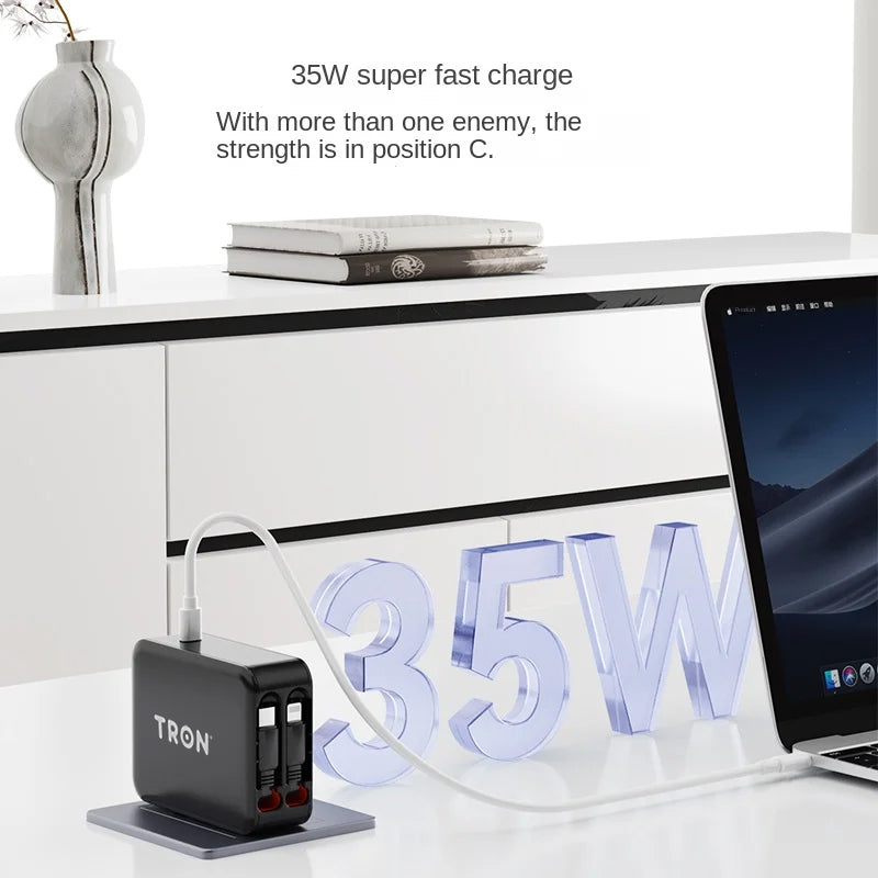 3-in-1 Fast Charging Wall Adapter with Built-in Cables (USB-C, Lightning, Micro)