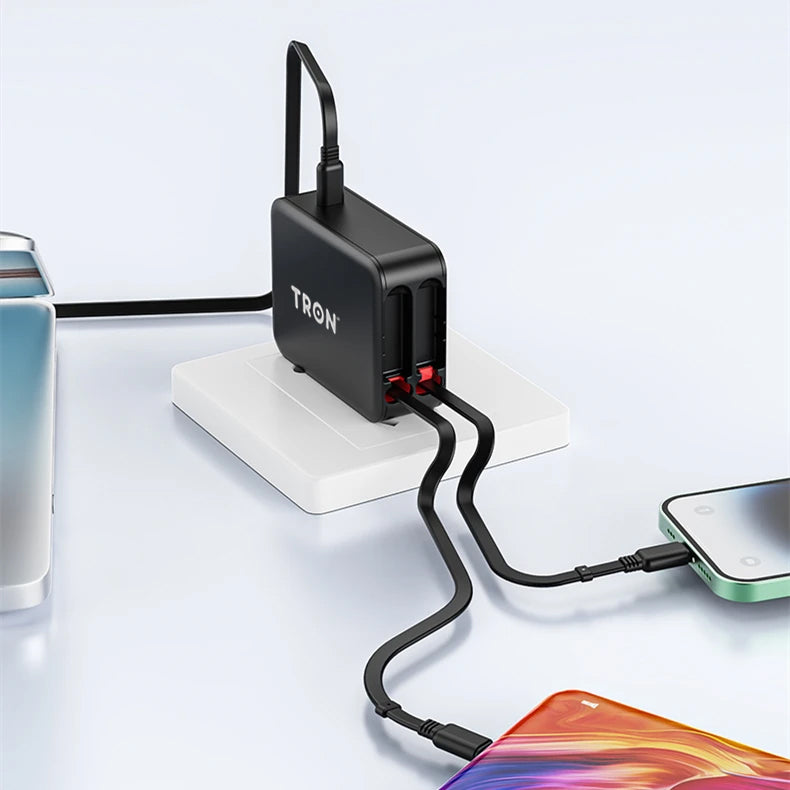 TRON 3-in-1 Fast Charging Wall Adapter — Built-in USB-C & Lightning Cables (view 3)