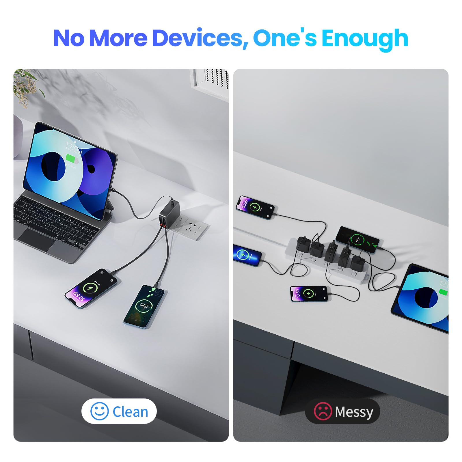 3-in-1 Fast Charging Wall Adapter with Built-in Cables (USB-C, Lightning, Micro)