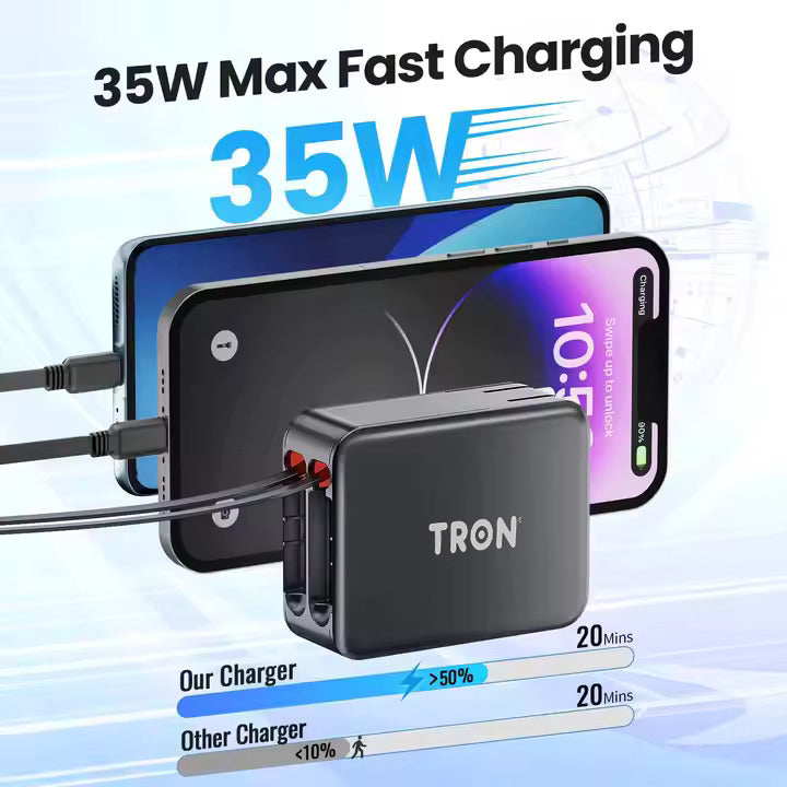 TRON 3-in-1 Fast Charging Wall Adapter — Built-in USB-C & Lightning Cables (view 9)