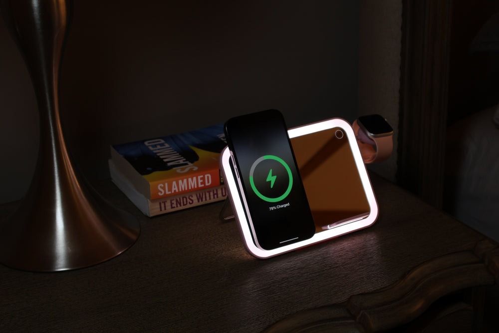 TRON 3-in-1 Wireless Charger with Mirror — Phone, Earbuds & Smartwatch, Pink (view 4)