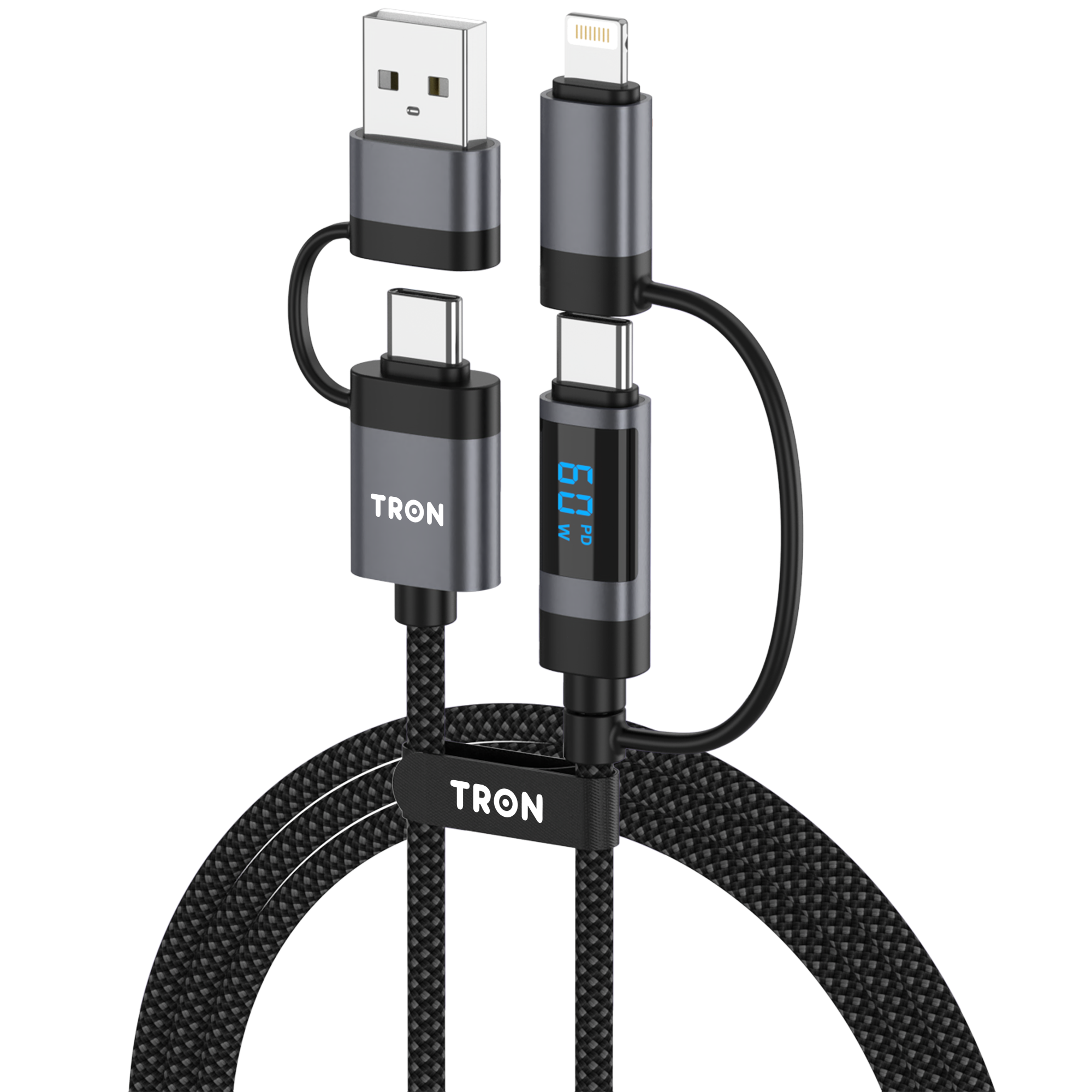 60W 4 in 1 Braided Charging Cable 5FT | LCD Display