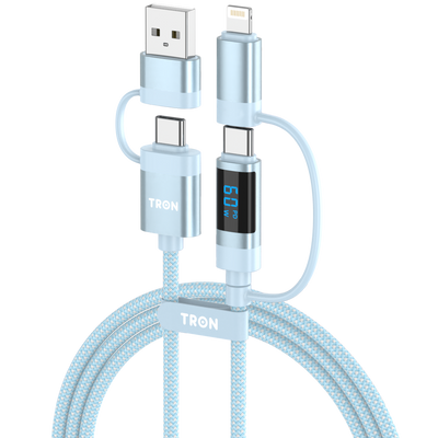 TRON 60W 4-in-1 Braided Charging Cable — LCD Display, Blue