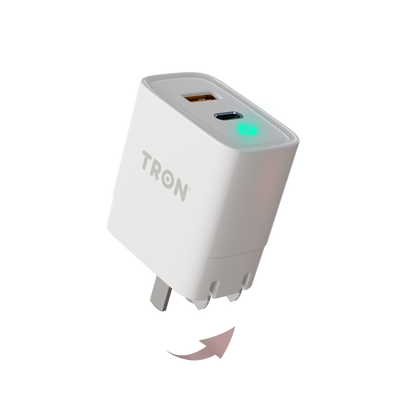 TRON Qi 20W Dual-Port Power Adapter — USB-C + USB-A, Fast Charging