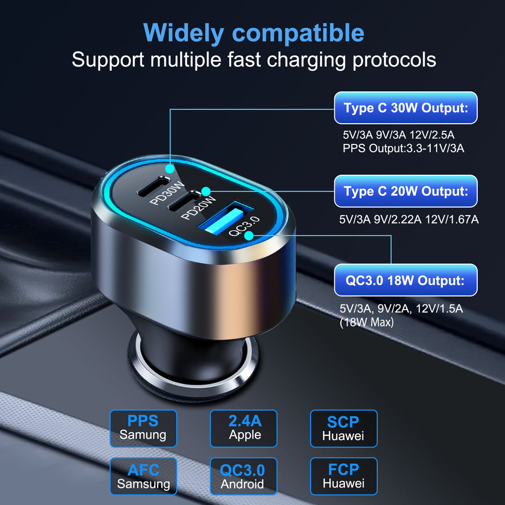 TRON 50W Car Power Adapter — 3-Port USB-C + USB-A, Fast Charging (view 2)