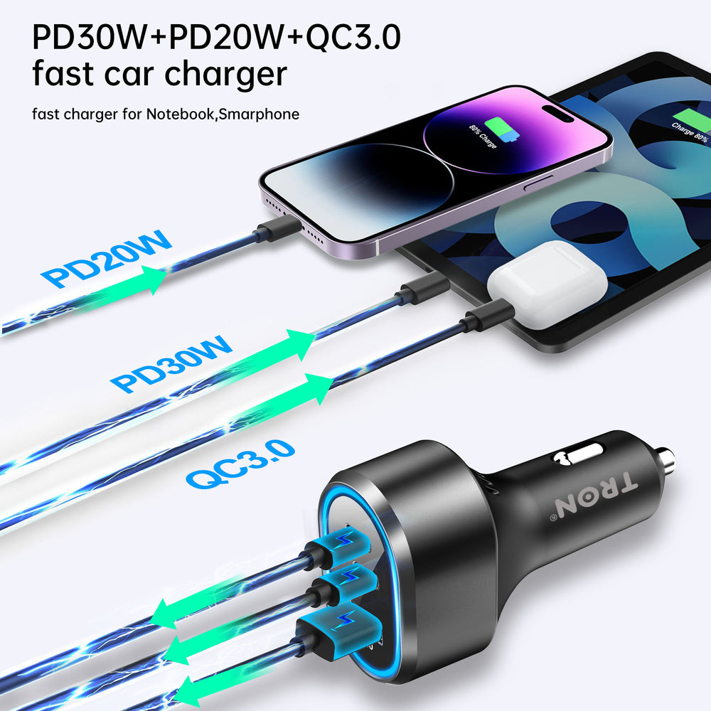TRON 50W Car Power Adapter — 3-Port USB-C + USB-A, Fast Charging (view 3)