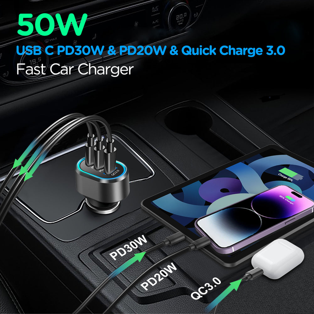TRON 50W Car Power Adapter — 3-Port USB-C + USB-A, Fast Charging (view 4)