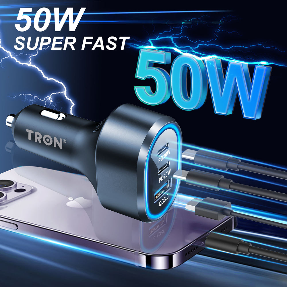 TRON 50W Car Power Adapter — 3-Port USB-C + USB-A, Fast Charging (view 5)