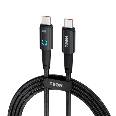 TRON 60W USB-C to USB-C Braided Cable — PD Fast Charging, Black