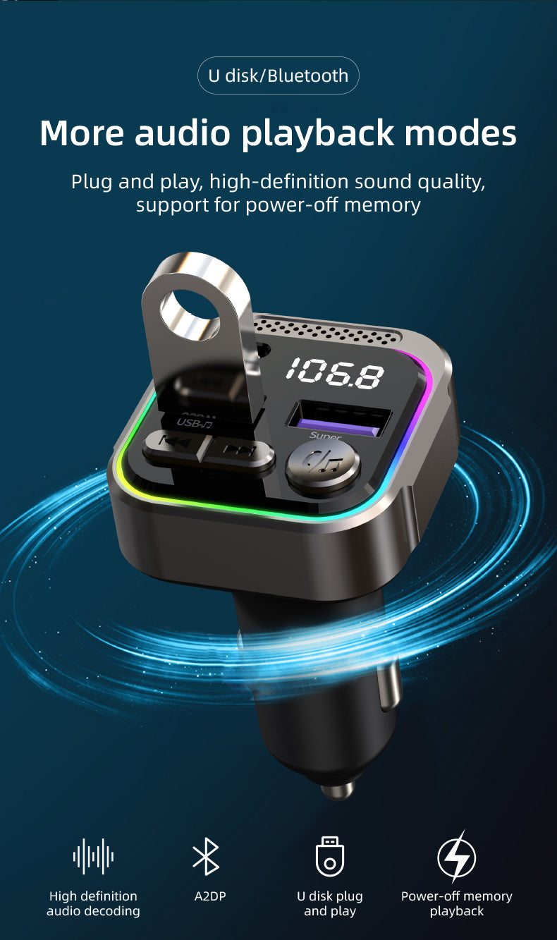 TRON 30W Car Bluetooth FM Transmitter & Power Adapter — LCD Display (view 6)