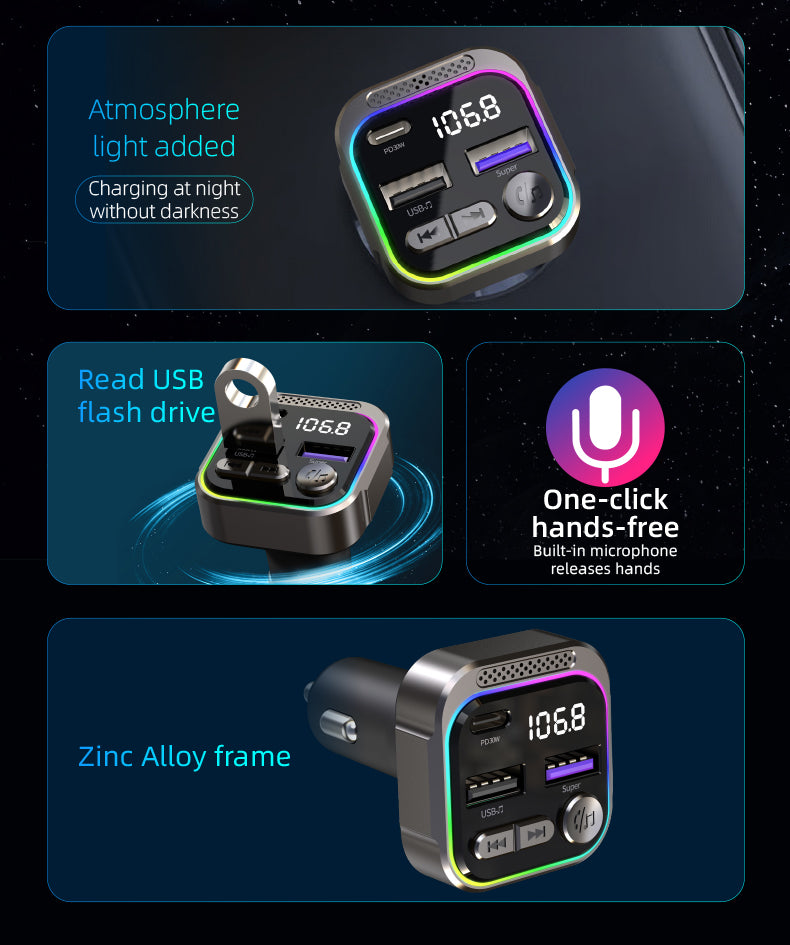 TRON 30W Car Bluetooth FM Transmitter & Power Adapter — LCD Display (view 7)