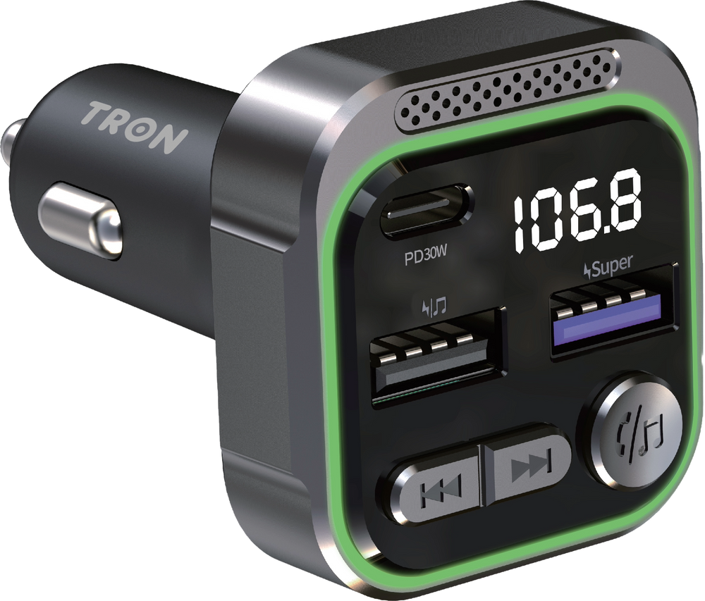 TRON 30W Car Bluetooth FM Transmitter & Power Adapter — LCD Display (view 3)