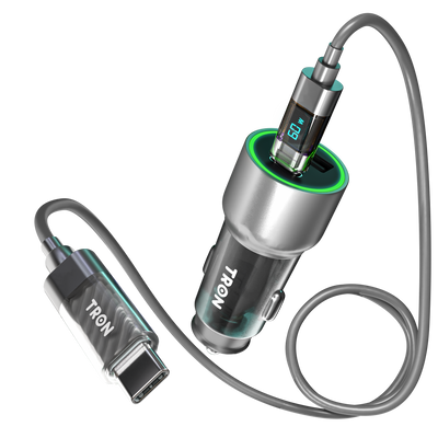 TRON 43W Car Charger + 5FT USB-C to USB-C Cable — Transparent Set
