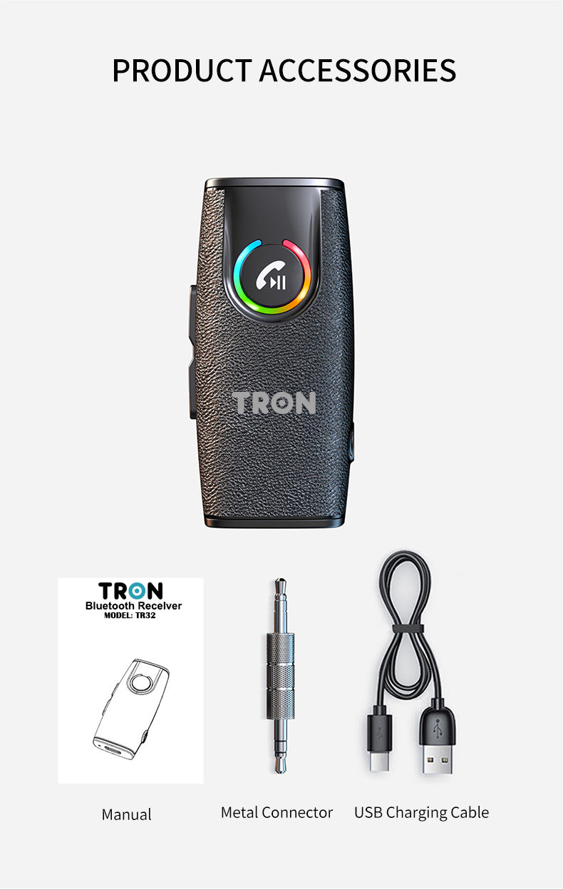 TRON Bluetooth Receiver — 3.5mm Aux Adapter, Hands-Free Calls (view 4)