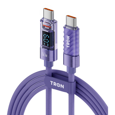 TRON 60W USB-C to USB-C Transparent Cable — Digital Display, Purple