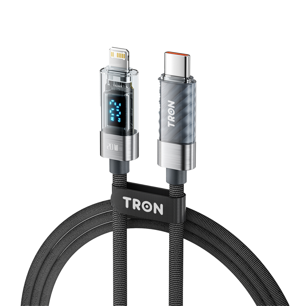 TRON 20W USB-C to Lightning Transparent Cable — Digital Display, Grey (view 2)