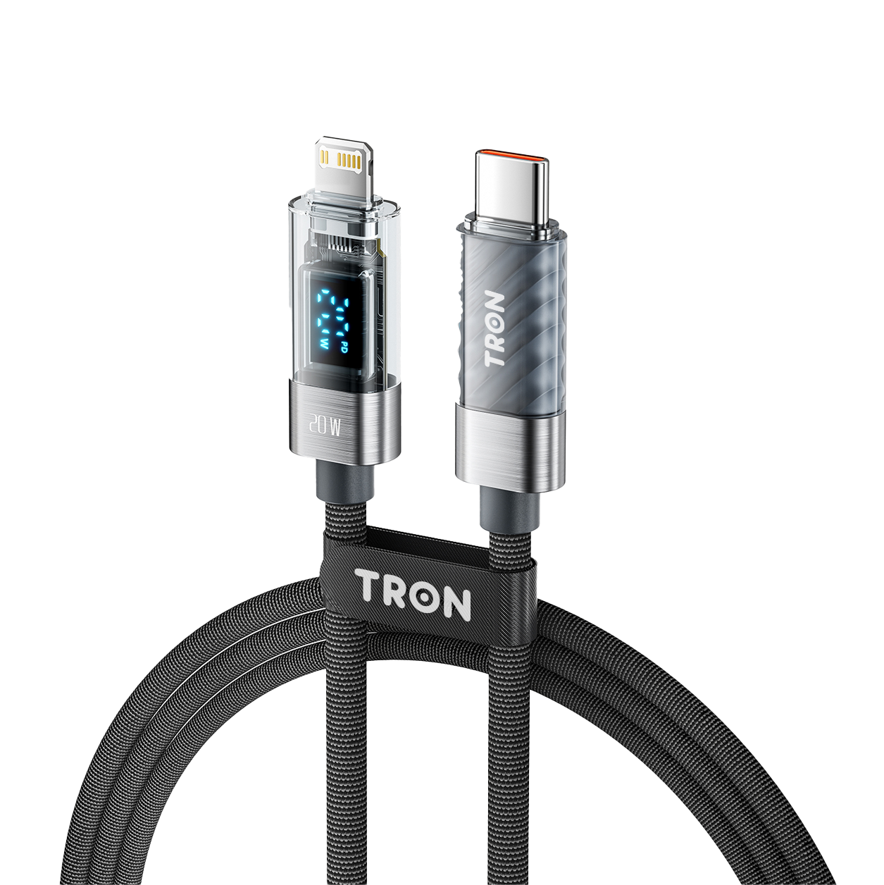 20W Transparent USB-C to Lightning Charging Cable with Digital Display | 5FT