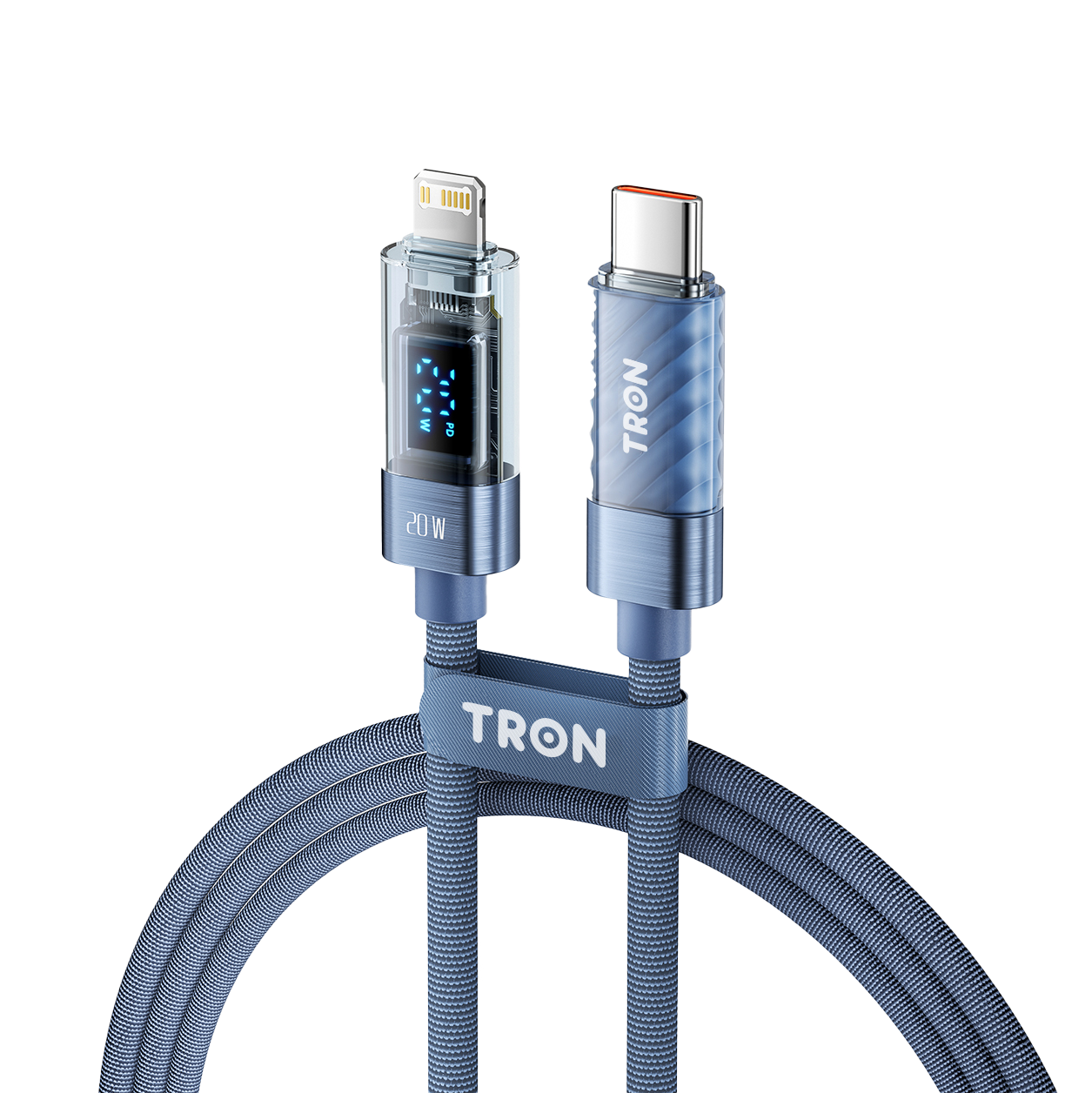 20W Transparent USB-C to Lightning Charging Cable with Digital Display | 5FT