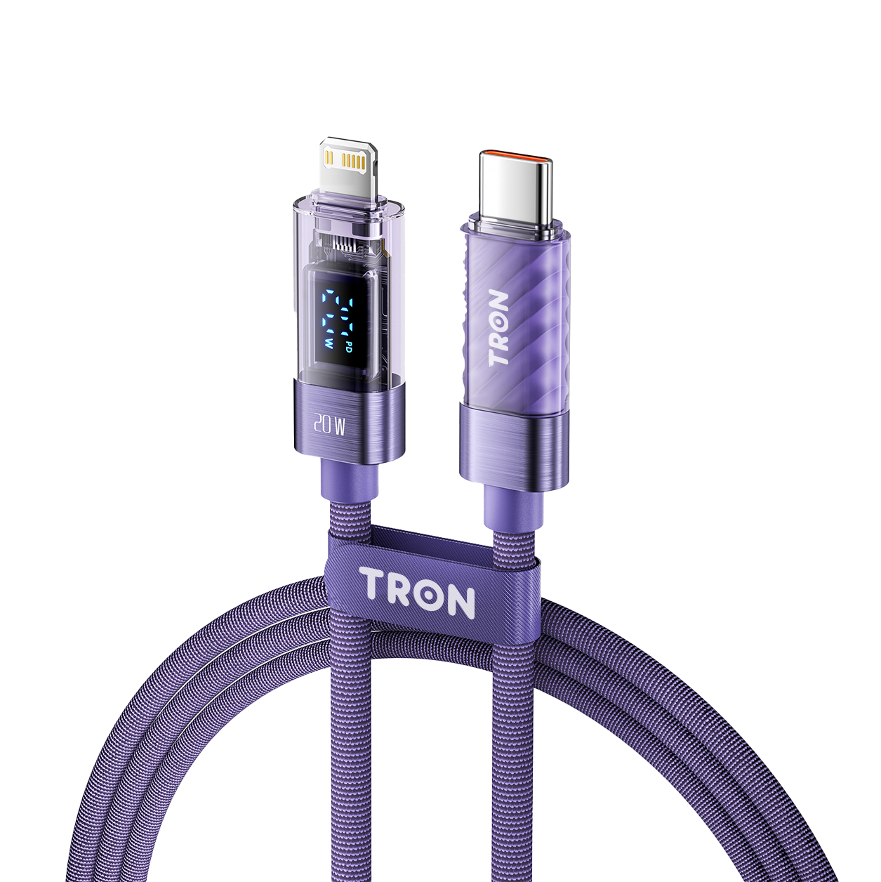 20W Transparent USB-C to Lightning Charging Cable with Digital Display | 5FT
