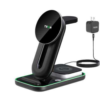 TRON 3-in-1 Magnetic Wireless Charger — Phone, Earbuds & Smartwatch, 18W
