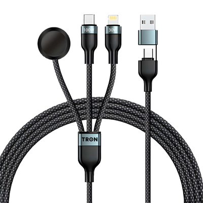 TRON 5-in-1 Multi Charging Cable — USB-A/C to Lightning/USB-C/Apple Watch, Braided