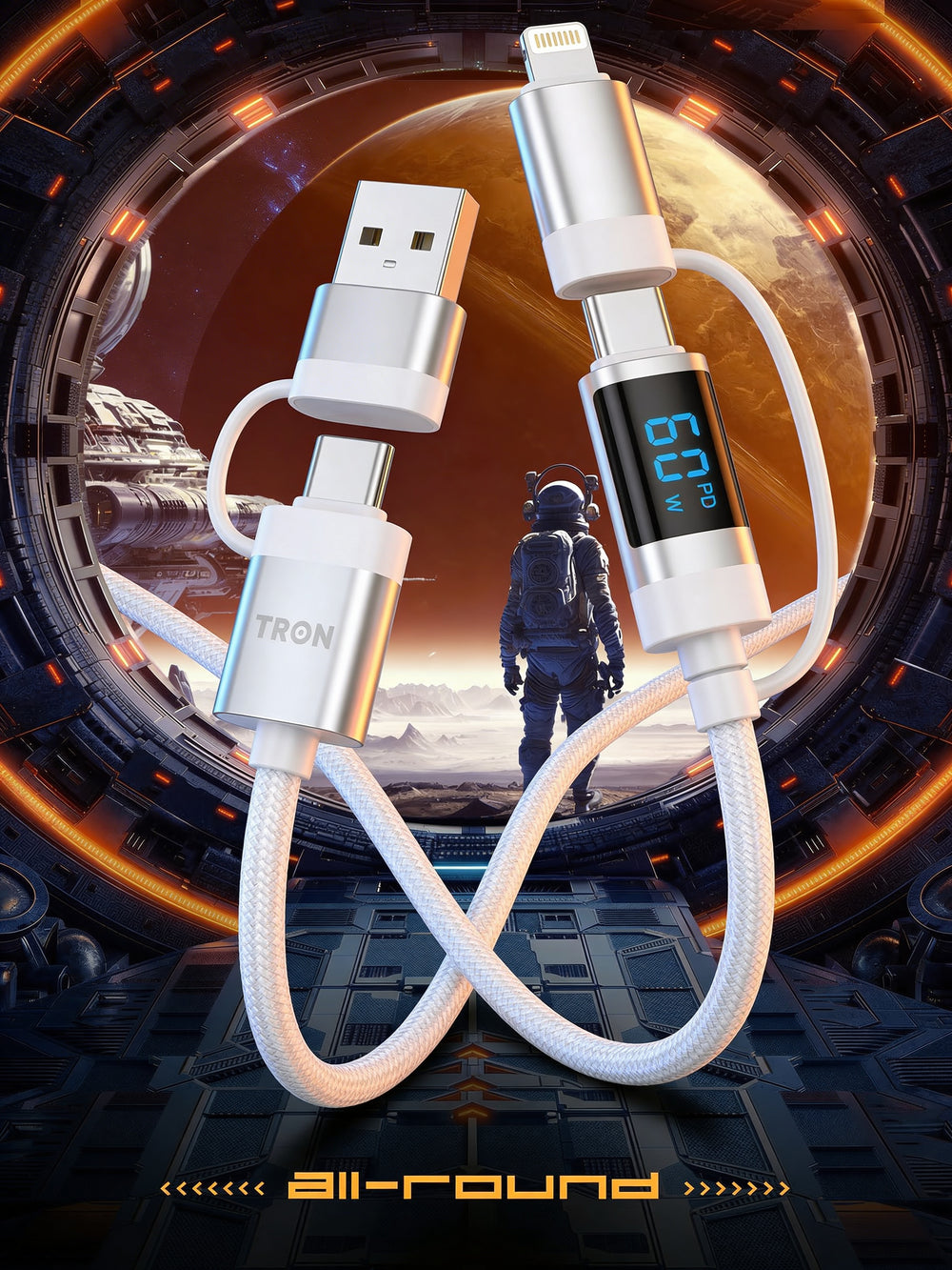 TRON 60W 4-in-1 Braided Charging Cable — LCD Display, Black (view 4)