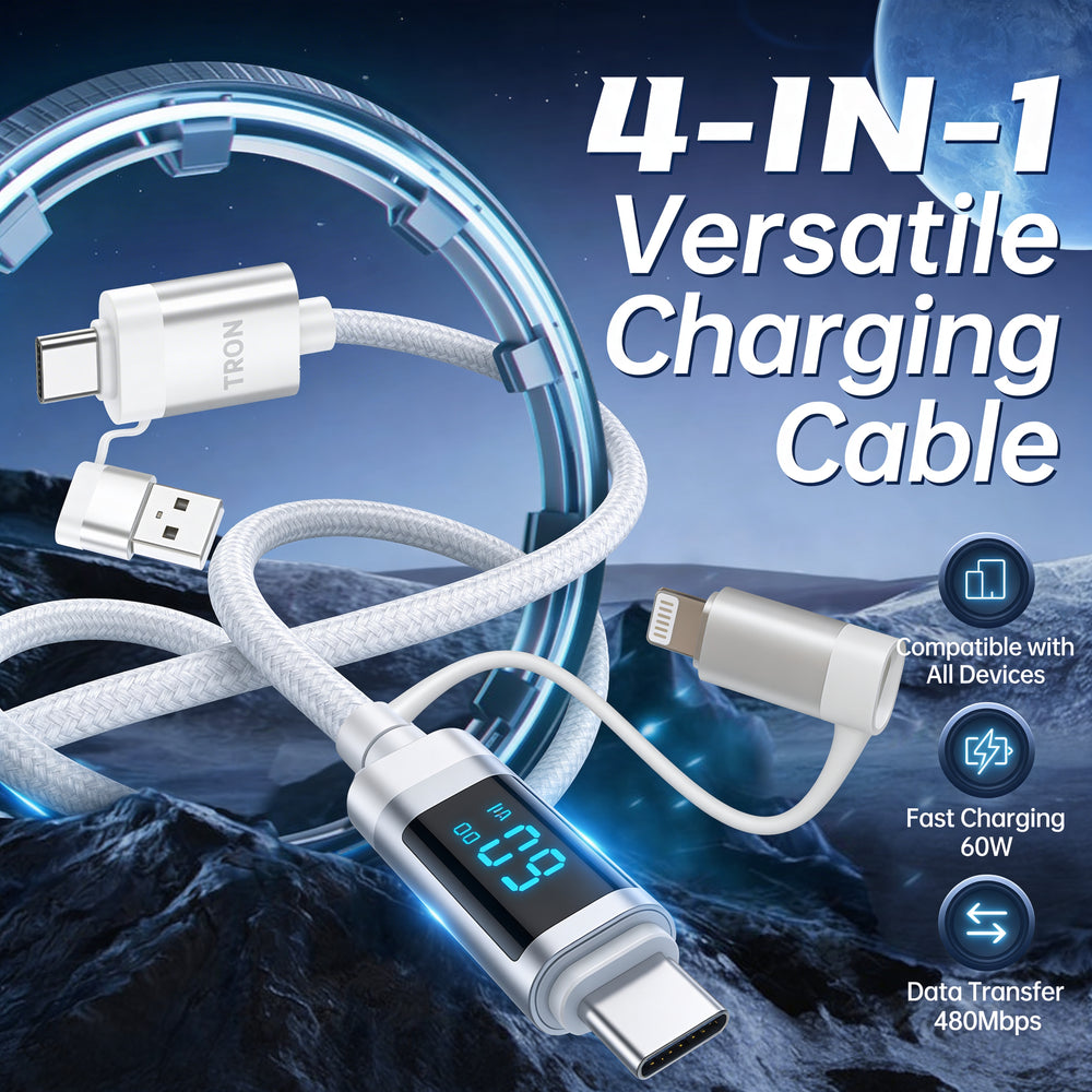 TRON 60W 4-in-1 Braided Charging Cable — LCD Display, Black (view 7)