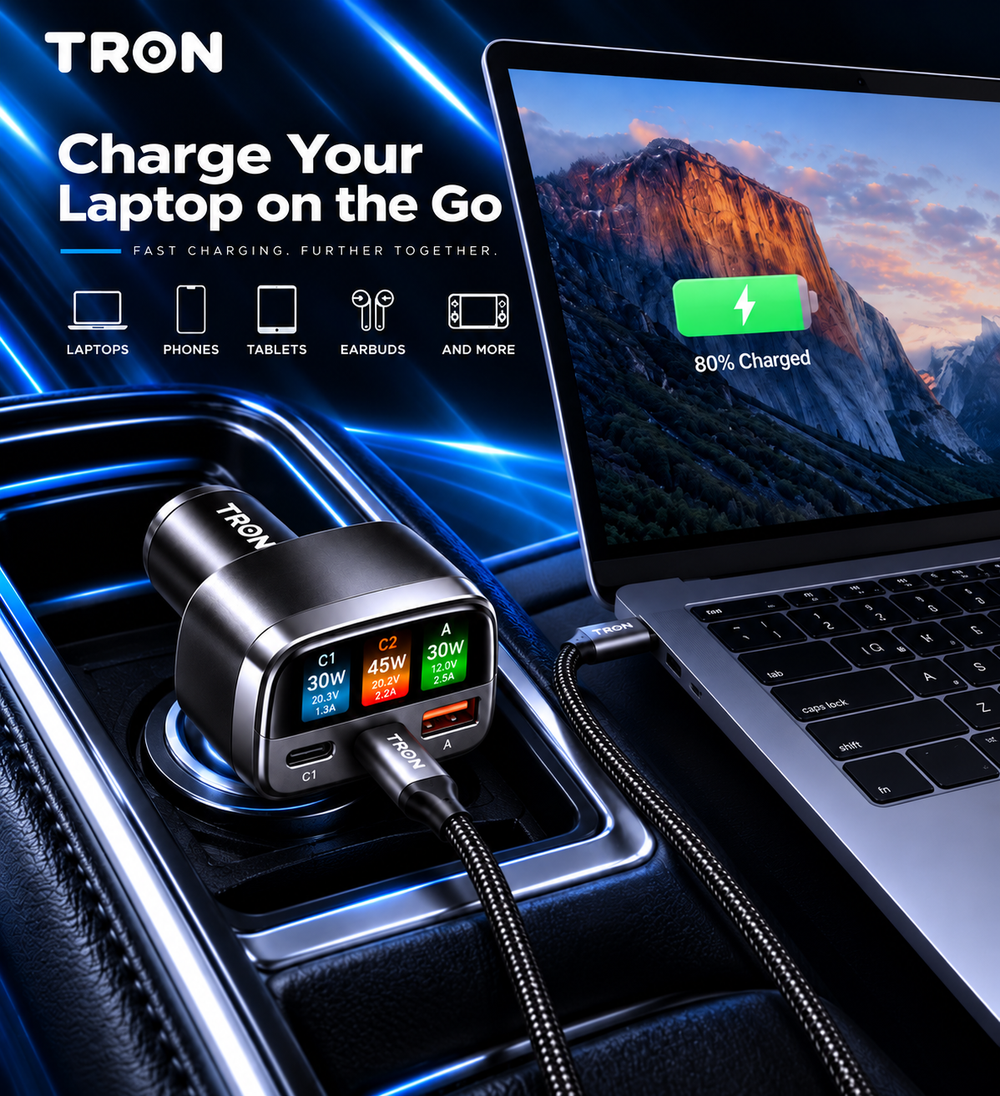 Charging a laptop from the car on the move
