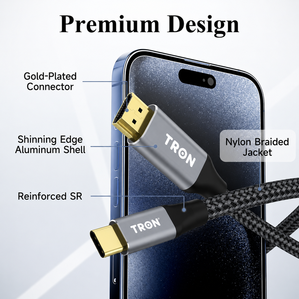 Gold-plated connector, aluminium shell and nylon braided jacket