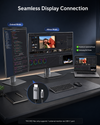 Cable connected to a phone, laptop and soundbar setup