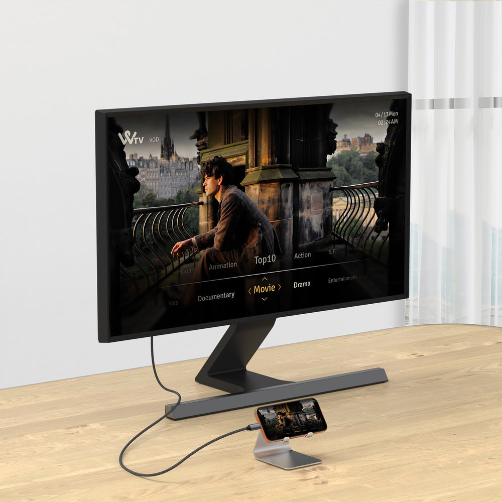 Laptop connected to a monitor in a living room