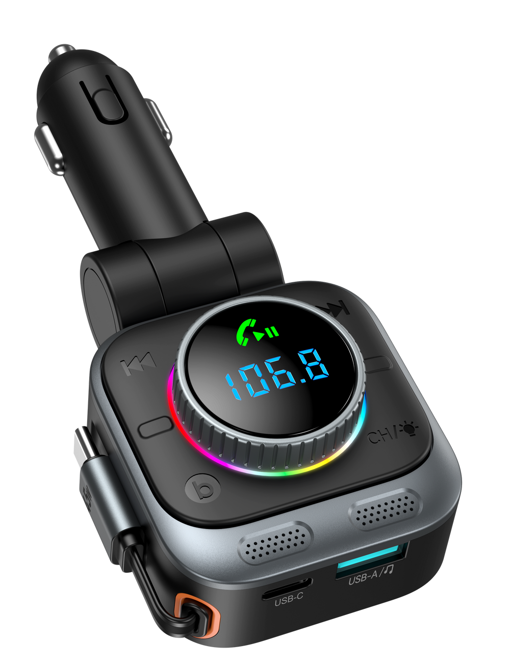 Front view of the display and control buttons