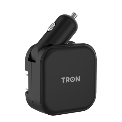 TRON 30W Car & Wall Charger — Dual USB-C + USB-A, USA Plug
