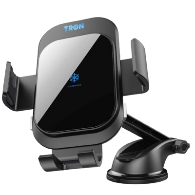 TRON 15W Auto-Clamp Wireless Car Charger — Air Vent + Dashboard Mount