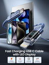 TRON TR96 20W USB-C to Lightning cable in blue with LED power display