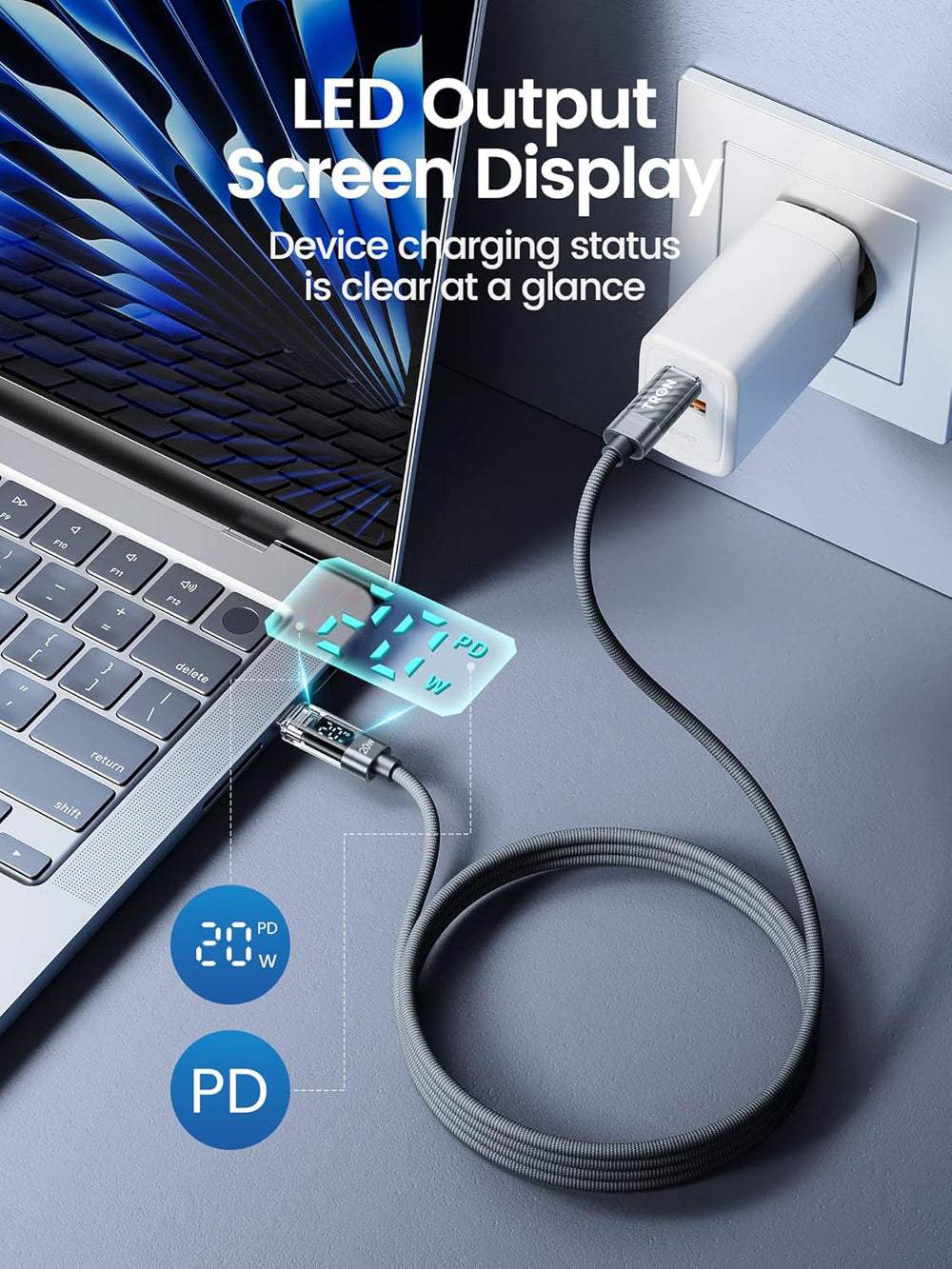 LED output screen shows live charging wattage