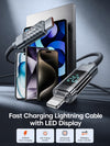 TRON TR97 20W USB-C to Lightning cable in grey with LED power display