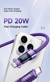 TRON TR98 20W USB-C to Lightning cable in purple with LED power display