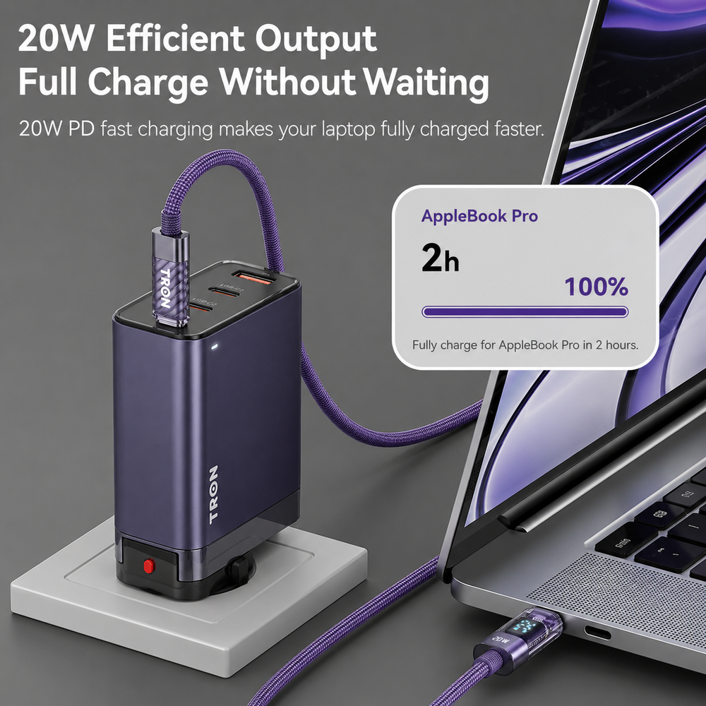 20W output charges a laptop without waiting