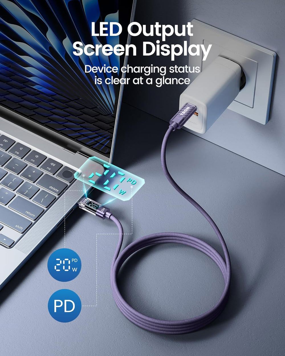 LED output screen shows charging status at a glance