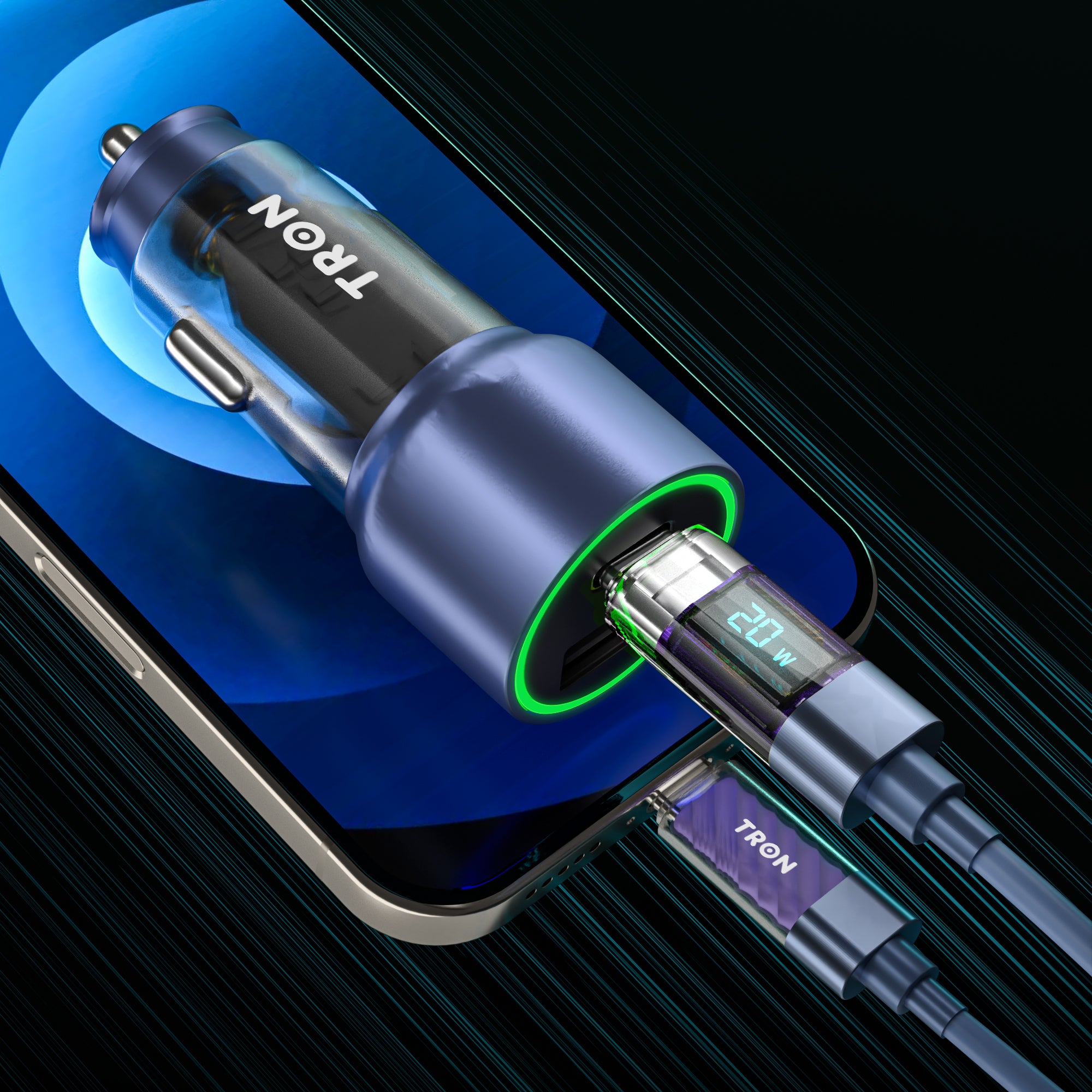 TRON 43W Dual-Port Car Charger (USB-A + USB-C)